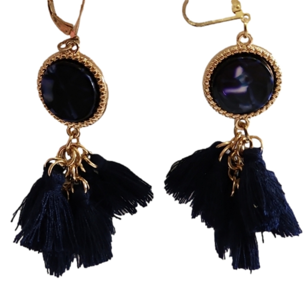 INC Gold-Tone Stone Tassel Earrings Blue